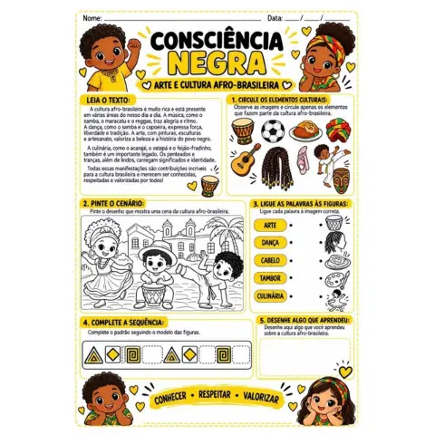 Atividades Consciência Negra em PDF pronto para imprimir — amostra 2: Atividades Pedagógicas Consciência Negra: Textos,…
