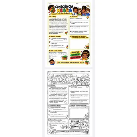 Atividades Consciência Negra em PDF pronto para imprimir — amostra 5: Atividades Pedagógicas Consciência Negra: Textos,…