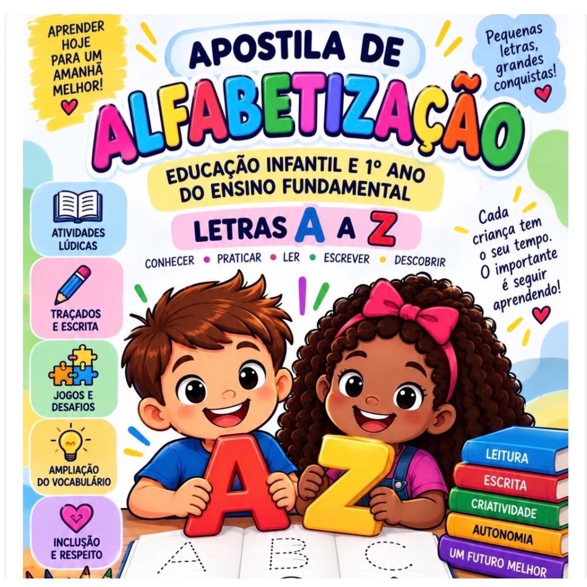 Atividades de Alfabetização A a Z – Aprender, Traçar, Ler e Escrever — capa do material