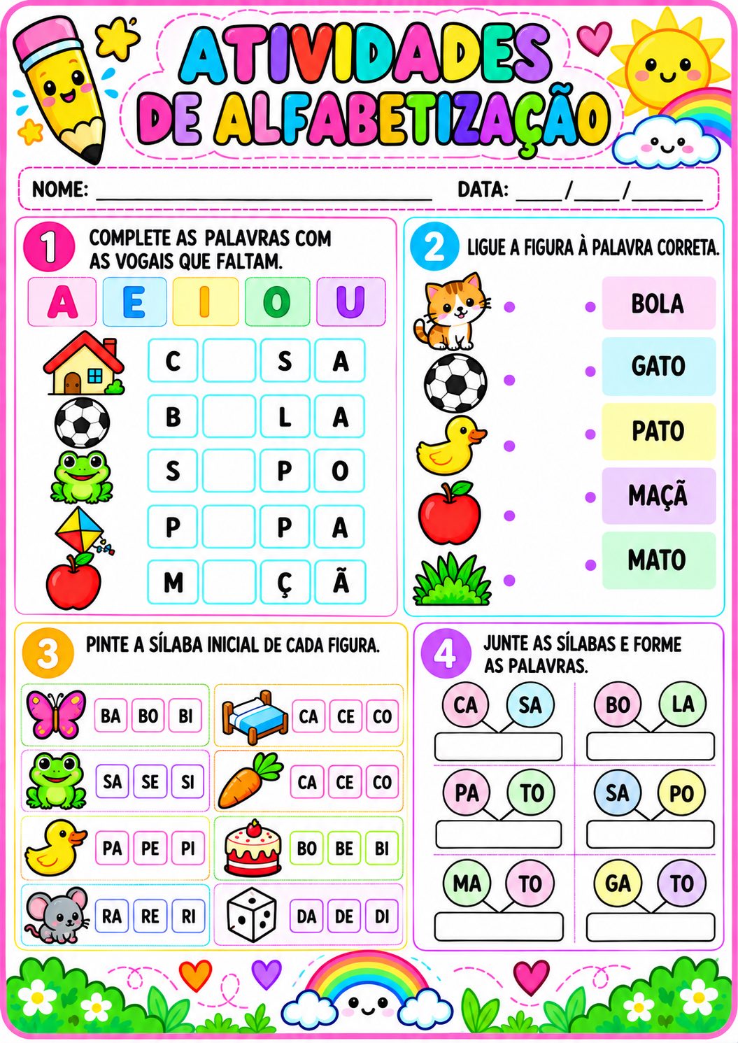 Atividades de Alfabetização para Educação Infantil e 1º Ano — amostra 4: atividades de alfabetização para Educação Infantil…