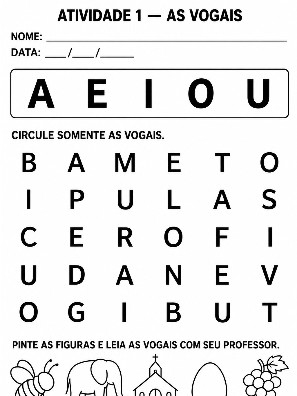 Atividades de Alfabetização: Vogais para Imprimir em PDF — amostra 1: 5 atividades com vogais para reconhecer letras,…