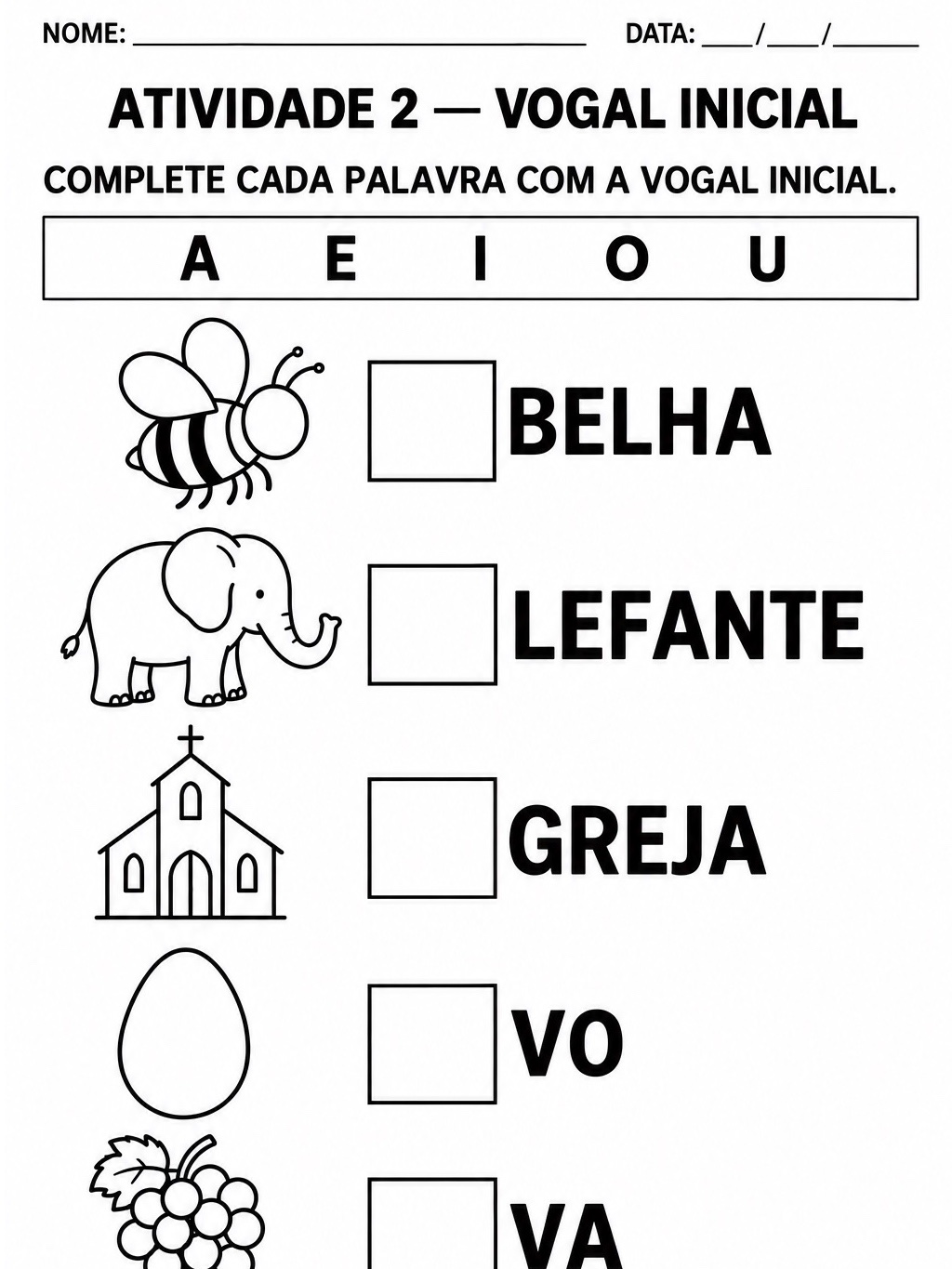 Atividades de Alfabetização: Vogais para Imprimir em PDF — amostra 2: 5 atividades com vogais para reconhecer letras,…