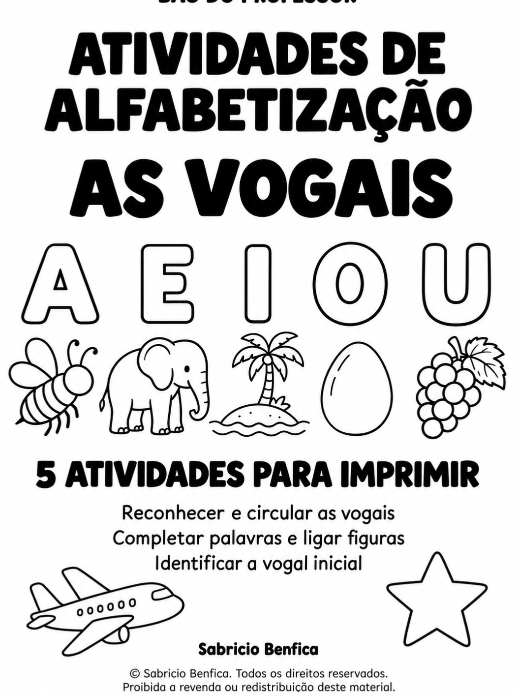 Atividades de Alfabetização: Vogais para Imprimir em PDF — capa do material