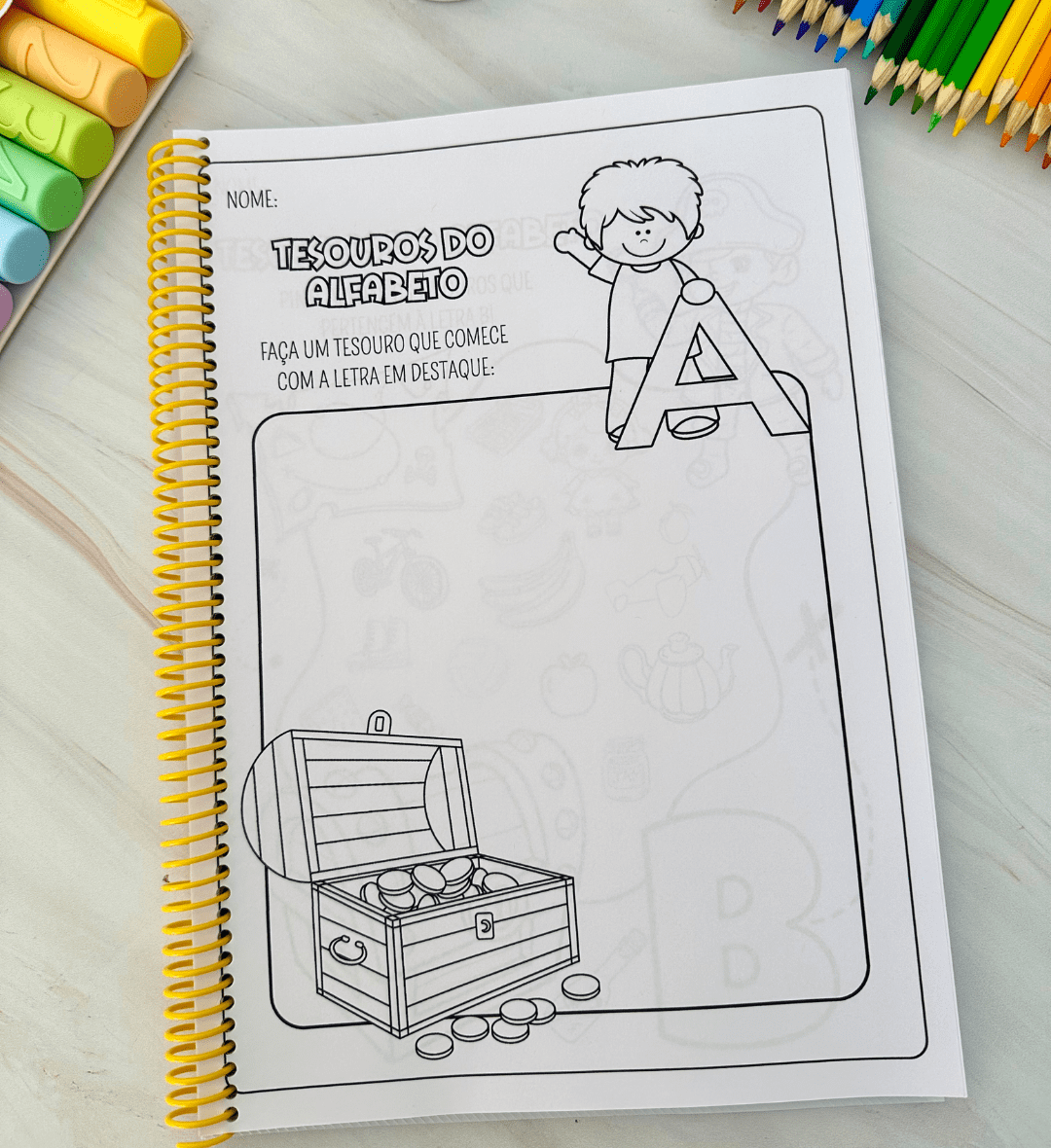 Atividades de alfabeto para colorir | Tesouros do Alfabeto — amostra 1: Atividades de alfabeto para explorar letras e sons