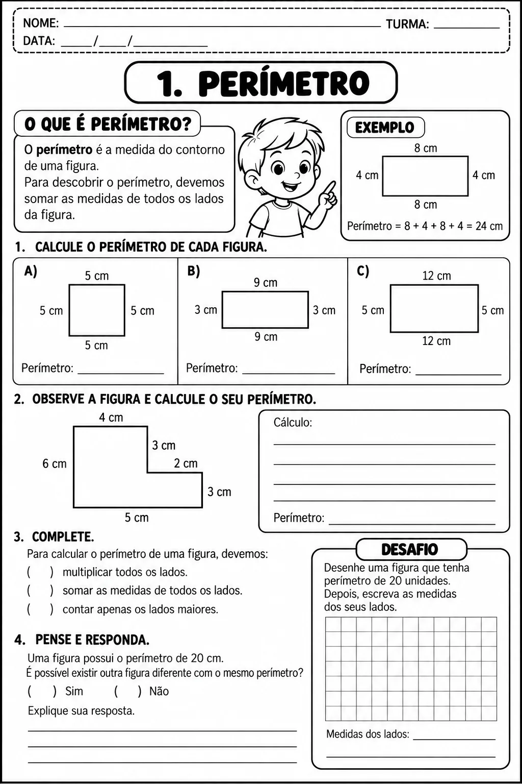 Atividades de Área, Perímetro e Volume – 4º e 5º Ano — amostra 1: Atividades de Matemática – Área, Perímetro e Volume | 4º…