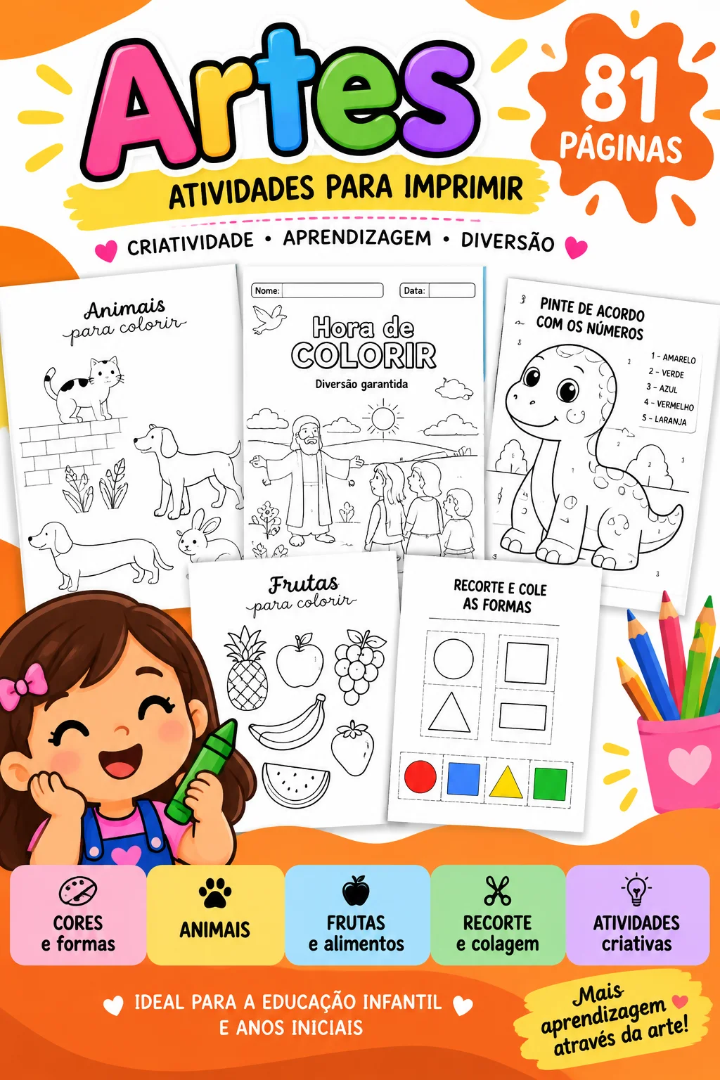 Atividades de Artes para Educação Infantil — amostra 1: Material com 81 páginas de atividades de artes, colorir, cores,…