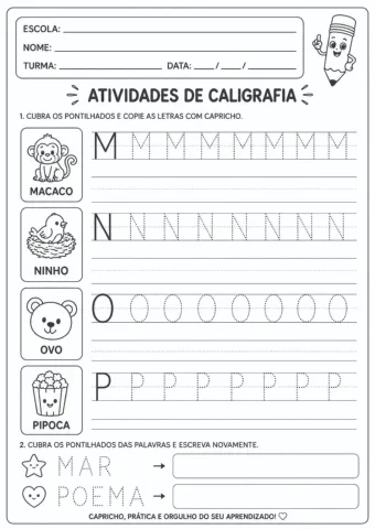 Atividades de Caligrafia A ao Z: Coordenação Motora e Alfabetização — amostra 3: Atividades de caligrafia do alfabeto…