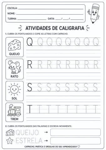 Atividades de Caligrafia A ao Z: Coordenação Motora e Alfabetização — amostra 6: Atividades de caligrafia do alfabeto…