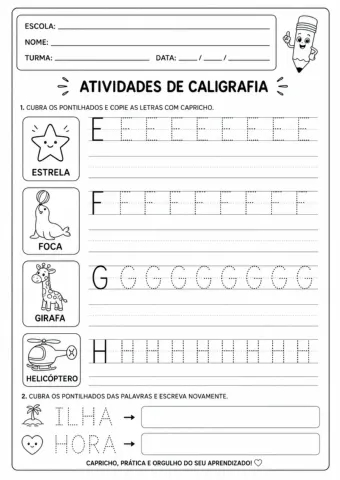 Atividades de Caligrafia A ao Z: Coordenação Motora e Alfabetização — amostra 7: Atividades de caligrafia do alfabeto…