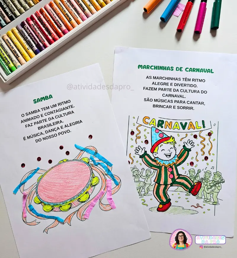 Atividades de Carnaval: Kit Ritmos Carnavalescos em PDF — amostra 1: Atividades de Carnaval com leitura e artes