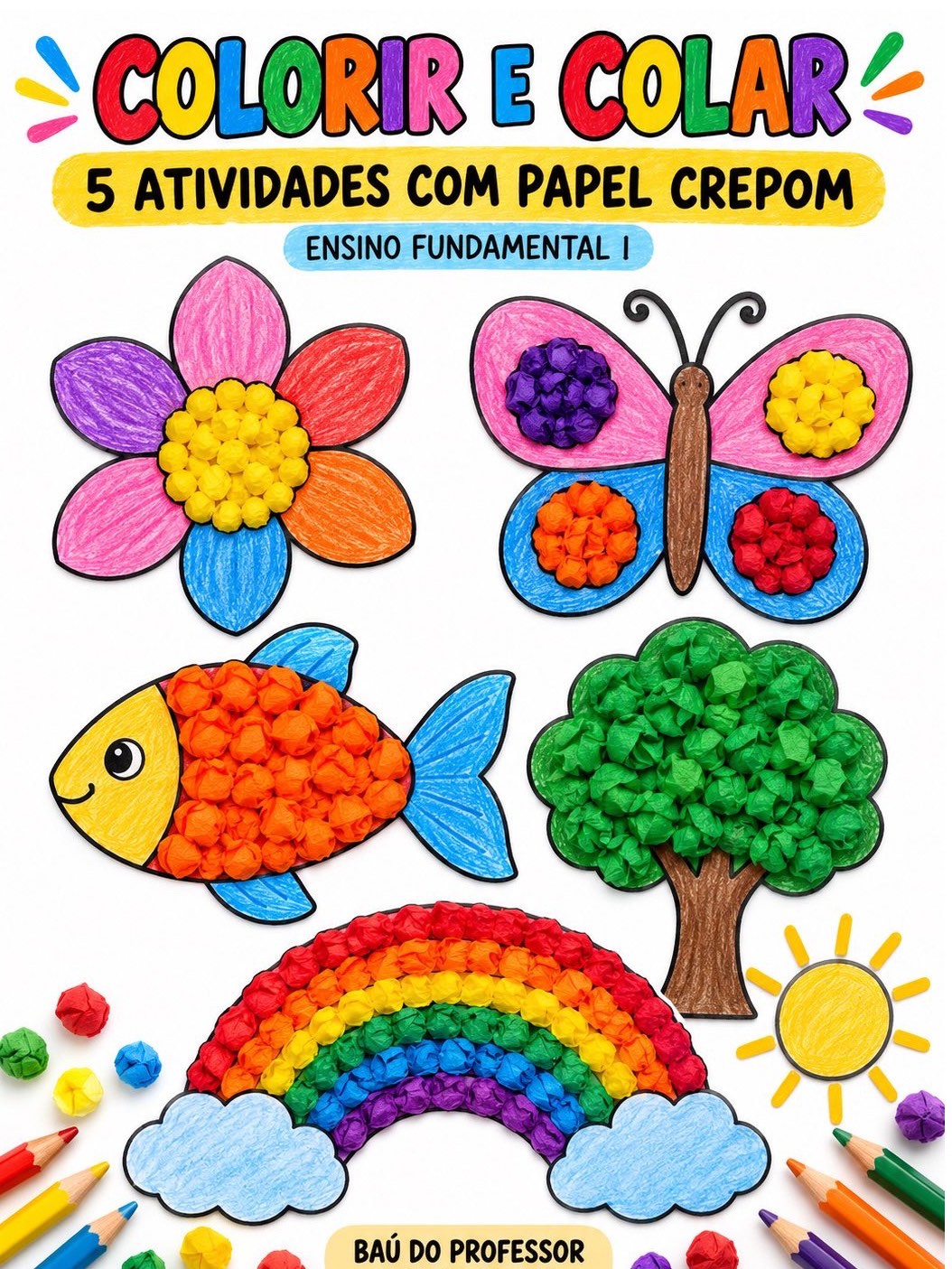 Atividades de Colagem com Papel Crepom e Pintura – Fundamental I — capa do material