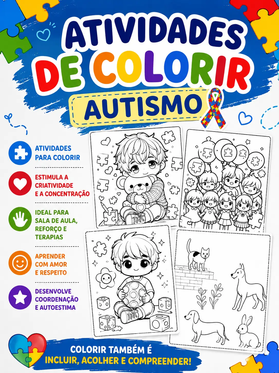 🧩💙 ATIVIDADES DE COLORIR – AUTISMO 💙🧩 — Alfabetização para Educação Infantil: Colorir também pode ser uma forma de…