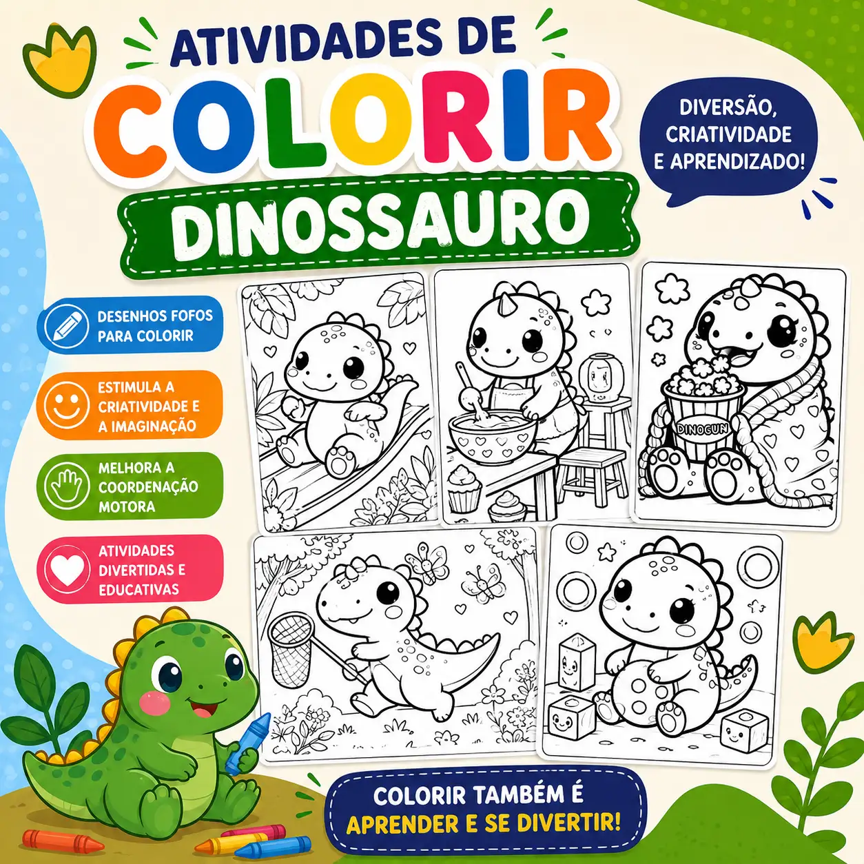 🦕🖍️ ATIVIDADES DE COLORIR – DINOSSAURO 🦖✨ — Alfabetização para Educação Infantil: Que tal transformar o momento de…
