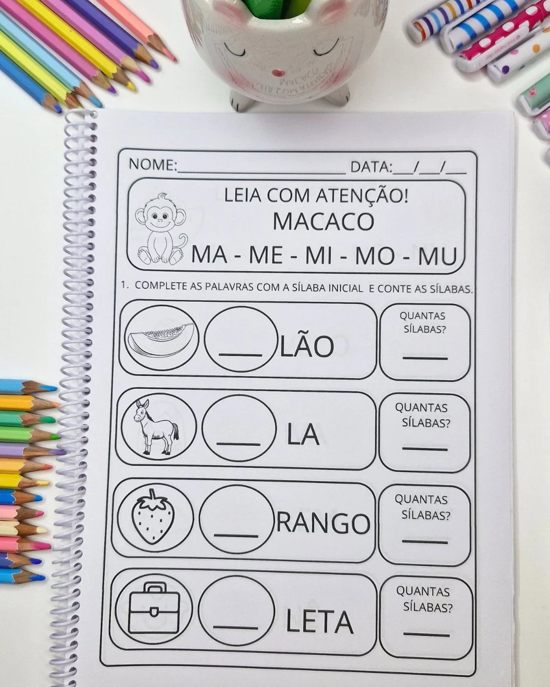 Atividades de Completar e Contar Sílabas alfabetização — amostra 1: 23 páginas de atividades de alfabetização para…