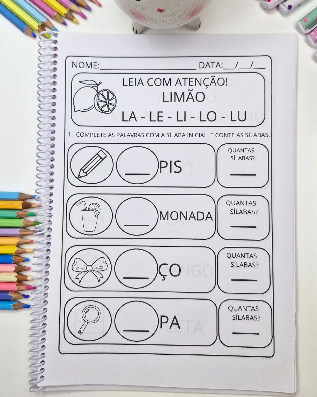 Atividades de Completar e Contar Sílabas alfabetização — amostra 2: 23 páginas de atividades de alfabetização para…