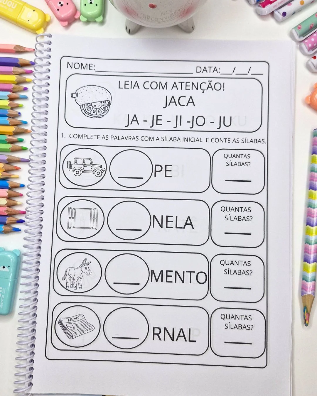 Atividades de Completar e Contar Sílabas alfabetização — amostra 3: 23 páginas de atividades de alfabetização para…