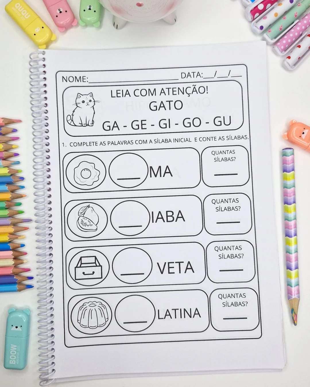 Atividades de Completar e Contar Sílabas alfabetização — amostra 4: 23 páginas de atividades de alfabetização para…