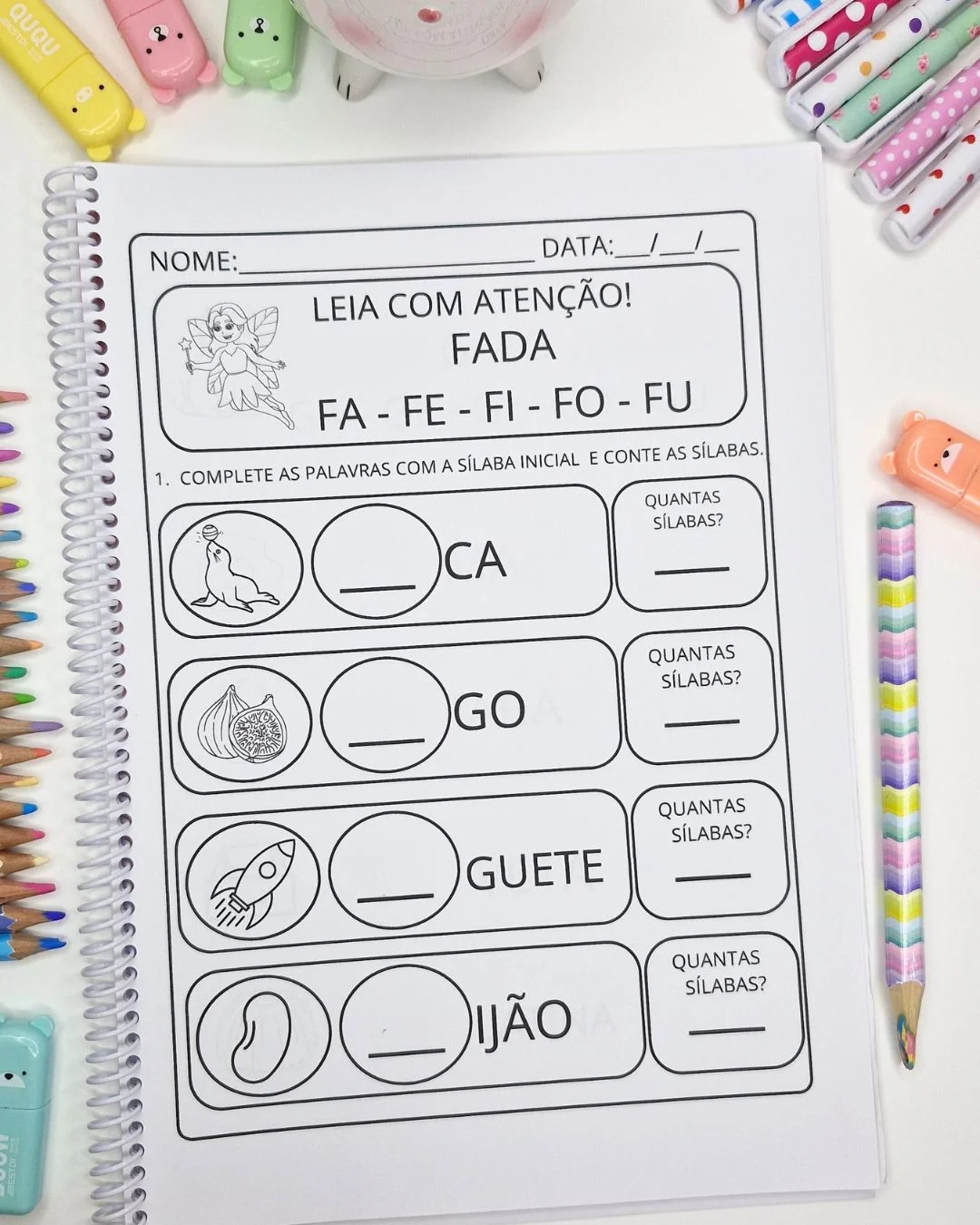 Atividades de Completar e Contar Sílabas alfabetização — amostra 5: 23 páginas de atividades de alfabetização para…