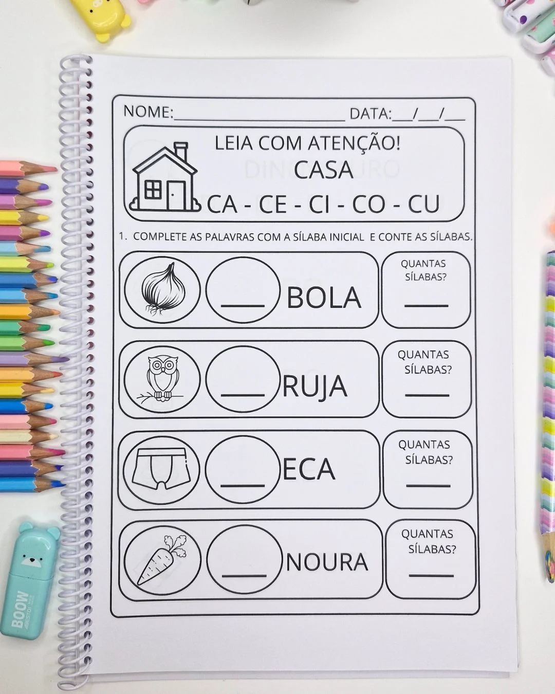 Atividades de Completar e Contar Sílabas alfabetização — amostra 6: 23 páginas de atividades de alfabetização para…
