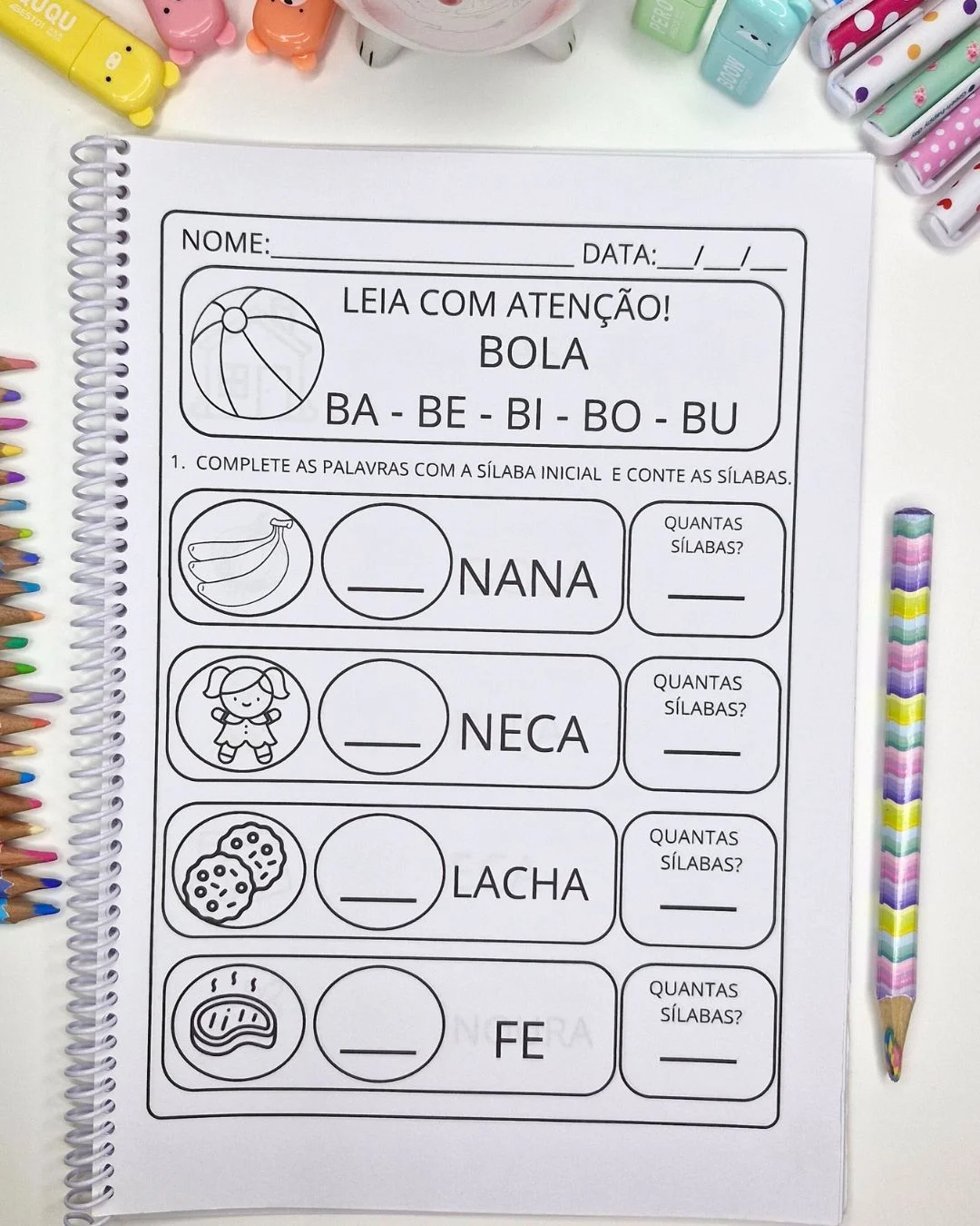 Atividades de Completar e Contar Sílabas alfabetização — amostra 7: 23 páginas de atividades de alfabetização para…