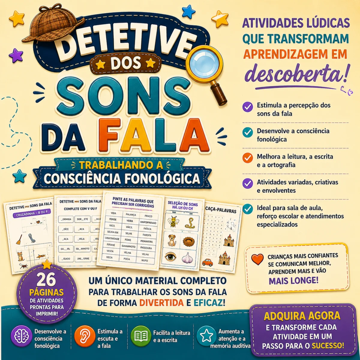Atividades de Consciência Fonológica Ensino Fundamental I — amostra 1: 📚 O material inclui: ✅ Cruzadinhas ✅ Caça-palavras…