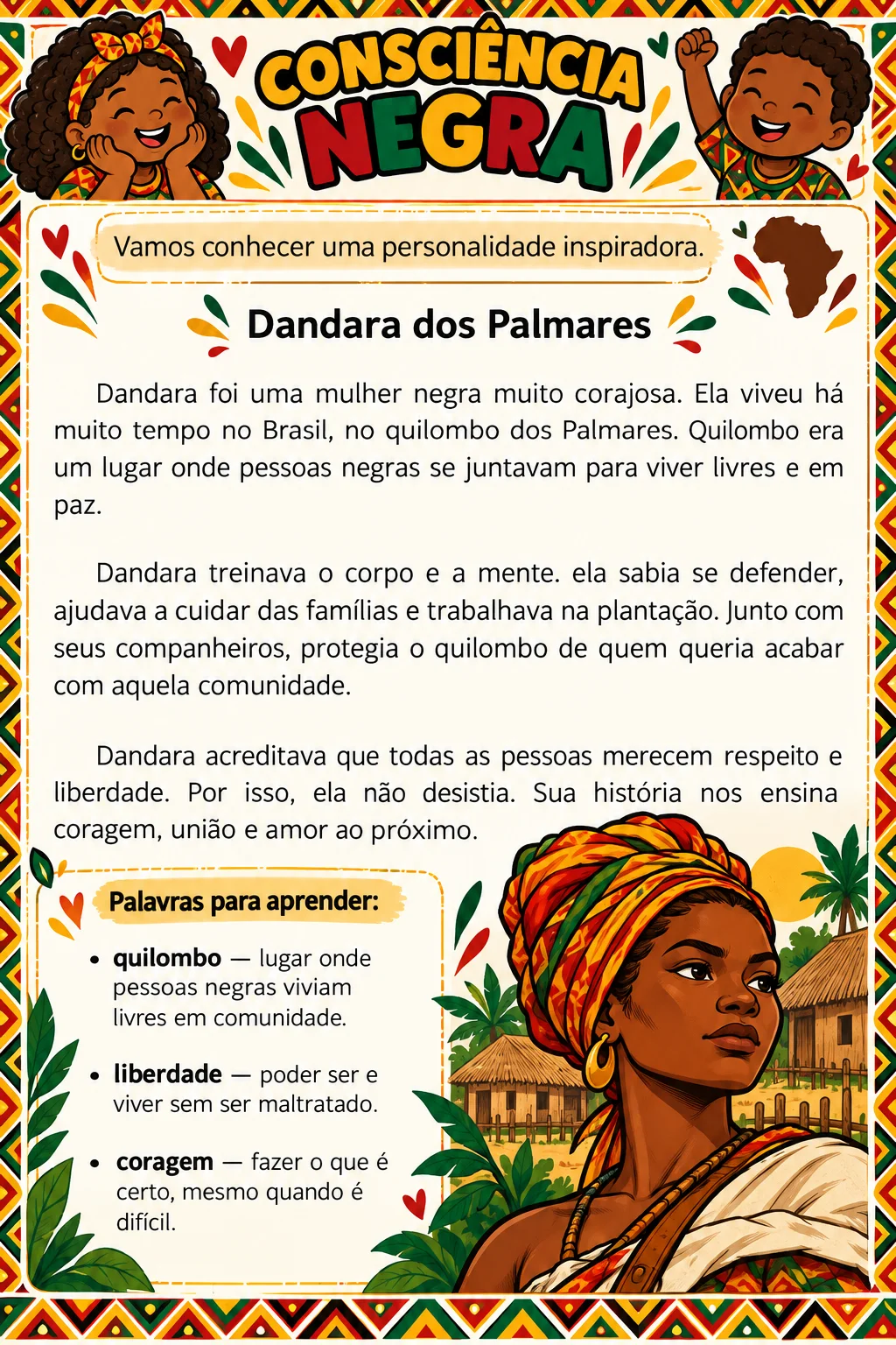 Atividades de Consciência Negra para Ensino Fundamental — amostra 5: Material com atividades de Consciência Negra,…