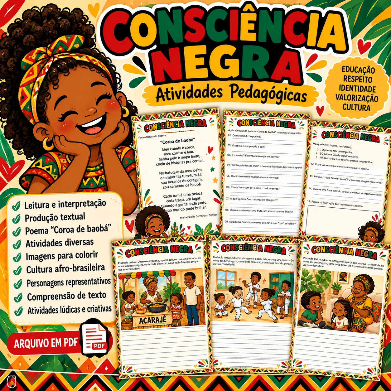 Atividades de Consciência Negra para Ensino Fundamental (cópia) — capa do material