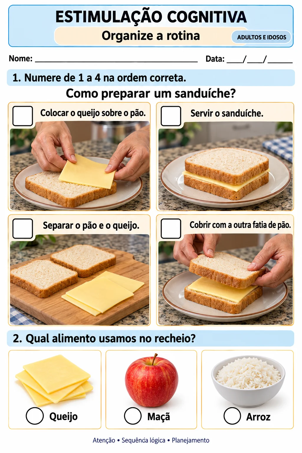 Atividades de Estimulação Cognitiva: Memória e Visual Sequência Lógica — amostra 4: Como utilizar as atividades?