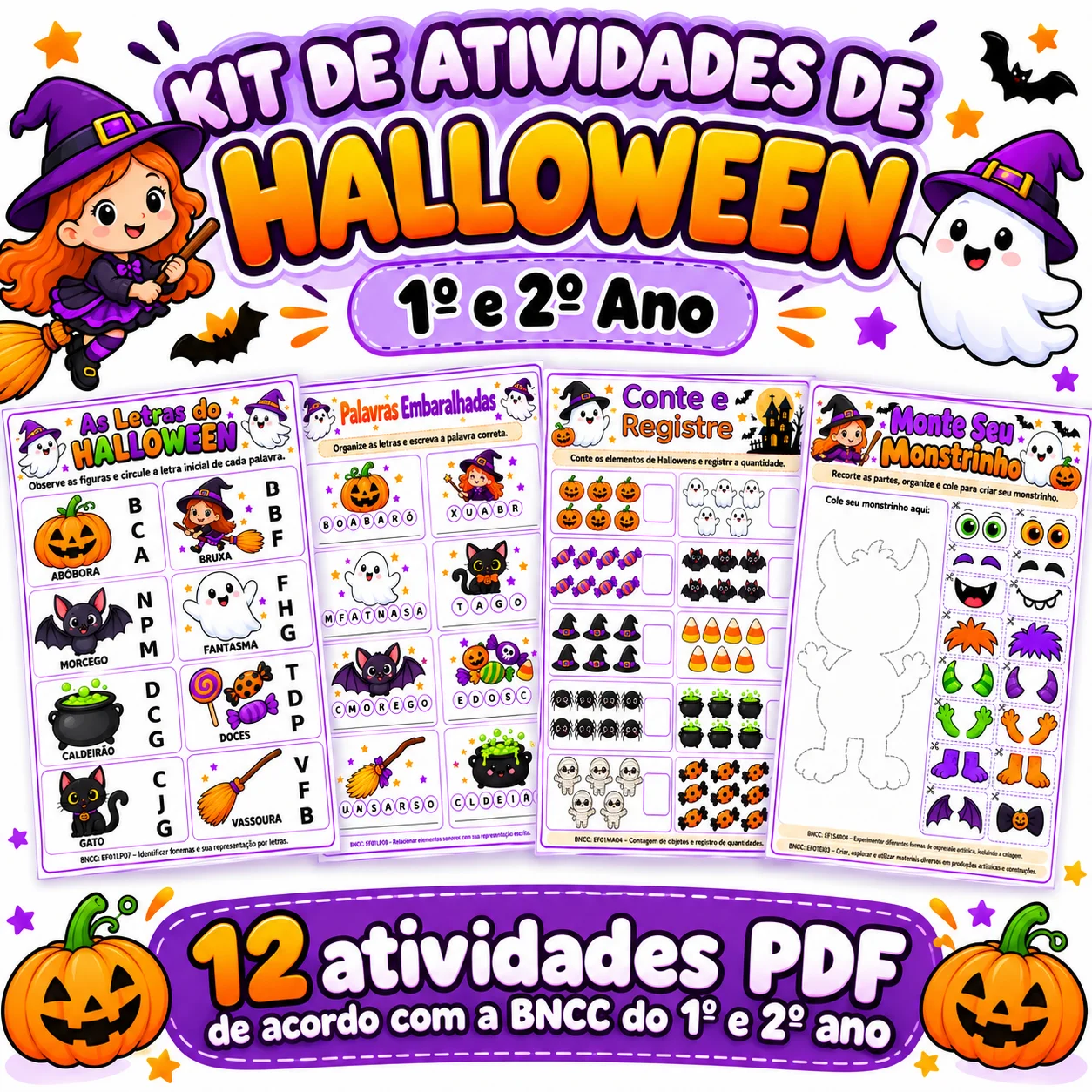 Atividades de Halloween para Imprimir – Kit Para 1º e 2º Ano — capa do material