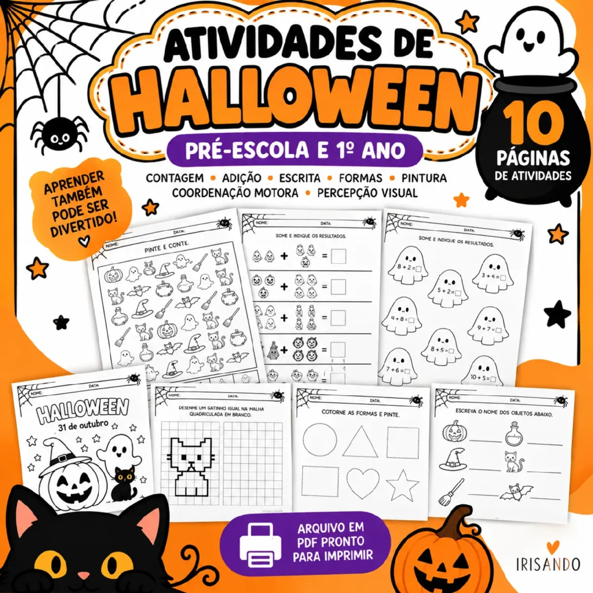 Atividades de Halloween – Pré-escola e 1º Ano — Matemática para Educação Infantil: 10 atividades de Halloween com contagem,…