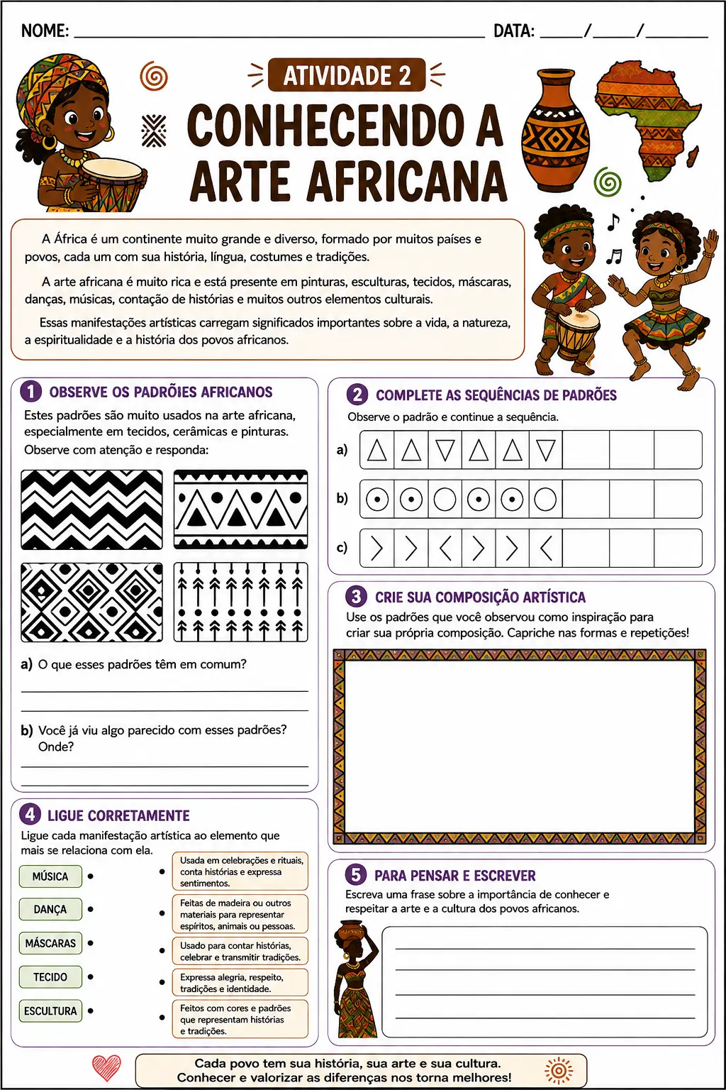 Atividades de História – 3º Ano Arte, Cultura e Diversidade dos Povos — amostra 2: Sequência com 6 atividades de História…