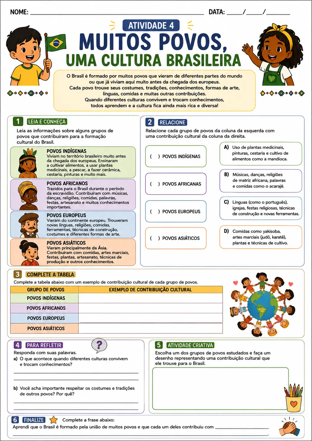 Atividades de História – 3º Ano Arte, Cultura e Diversidade dos Povos — amostra 6: Sequência com 6 atividades de História…