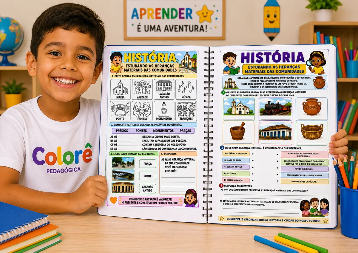 📚🏛️ ATIVIDADES DE HISTÓRIA – HERANÇAS MATERIAIS DAS COMUNIDADES. — capa do material