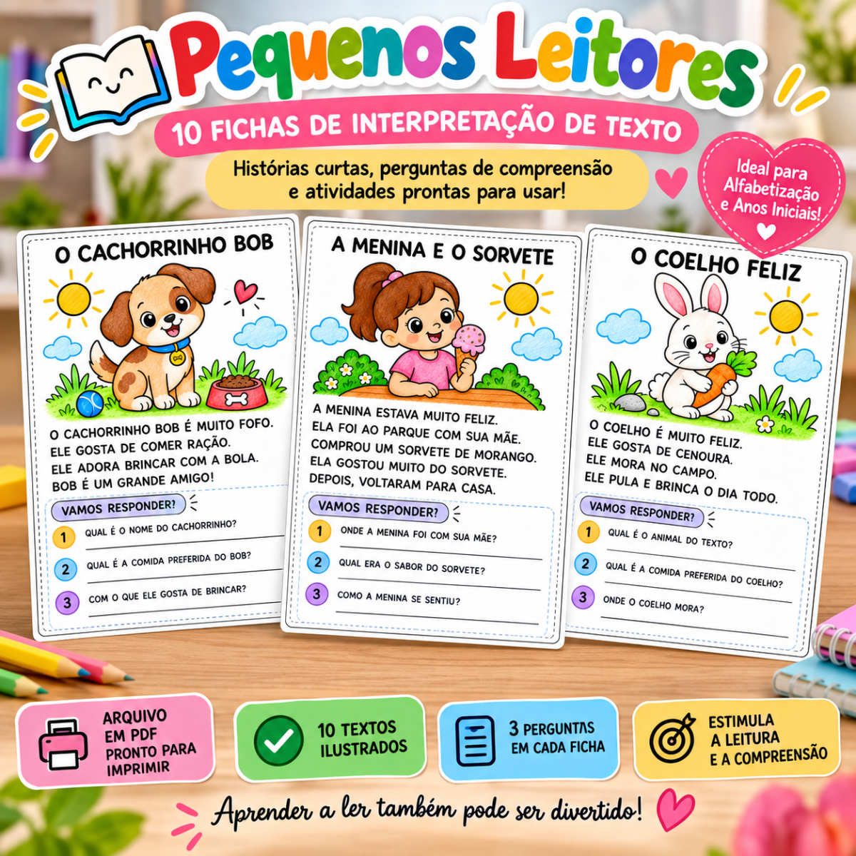 Atividades de Interpretação de Texto — Fichas de Leitura e Compreensão Infantil — amostra 1: Histórias curtas, perguntas de…