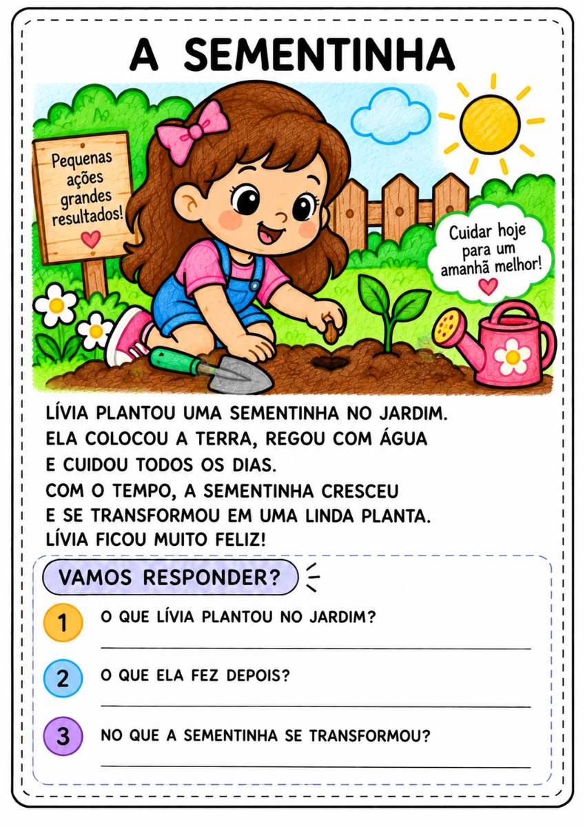 Atividades de Interpretação de Texto — Fichas de Leitura e Compreensão Infantil — amostra 2: Histórias curtas, perguntas de…