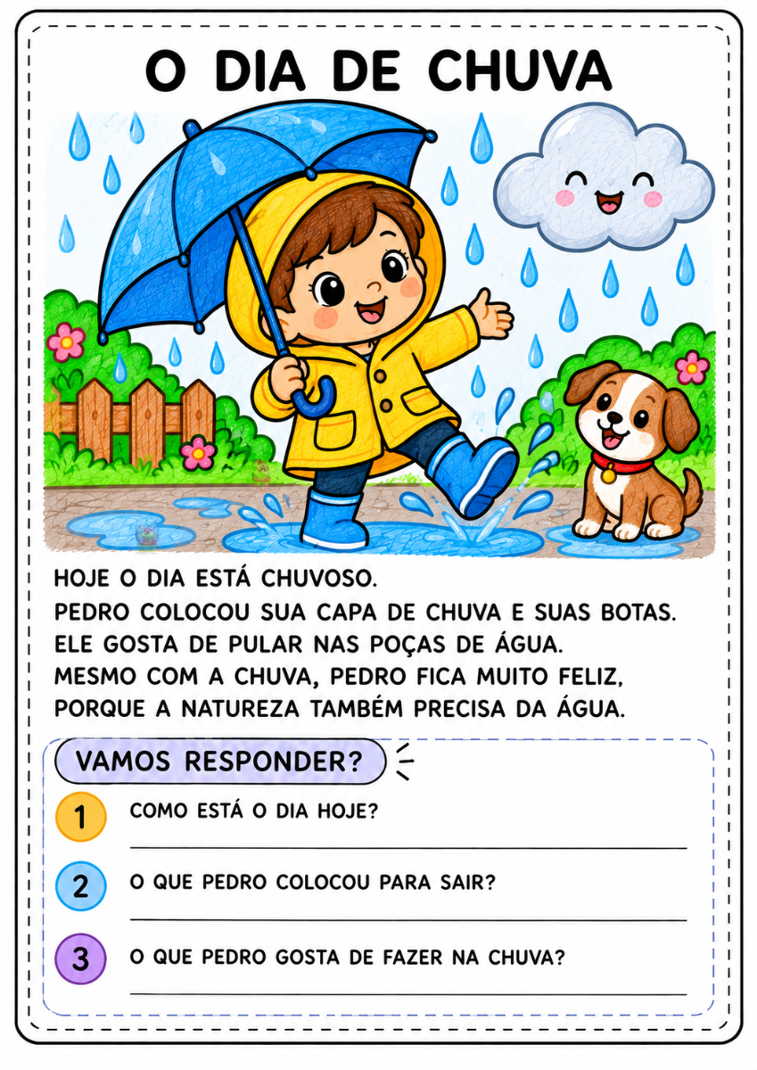 Atividades de Interpretação de Texto — Fichas de Leitura e Compreensão Infantil — amostra 3: Histórias curtas, perguntas de…