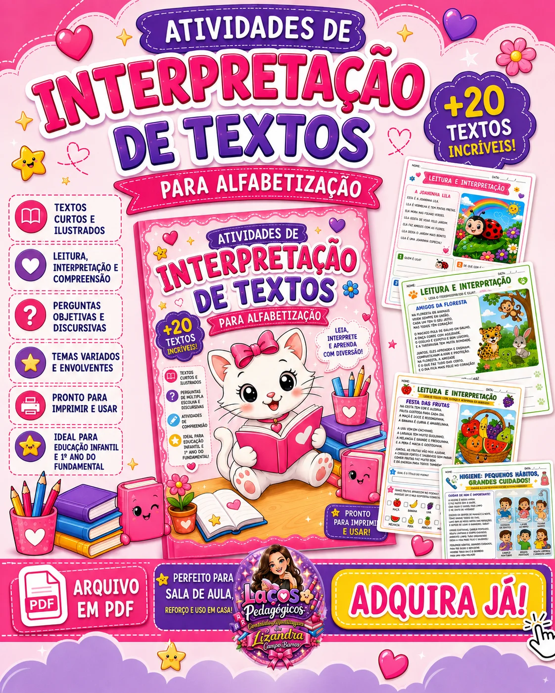 Atividades de Interpretação de Textos Para Alfabetização — capa do material