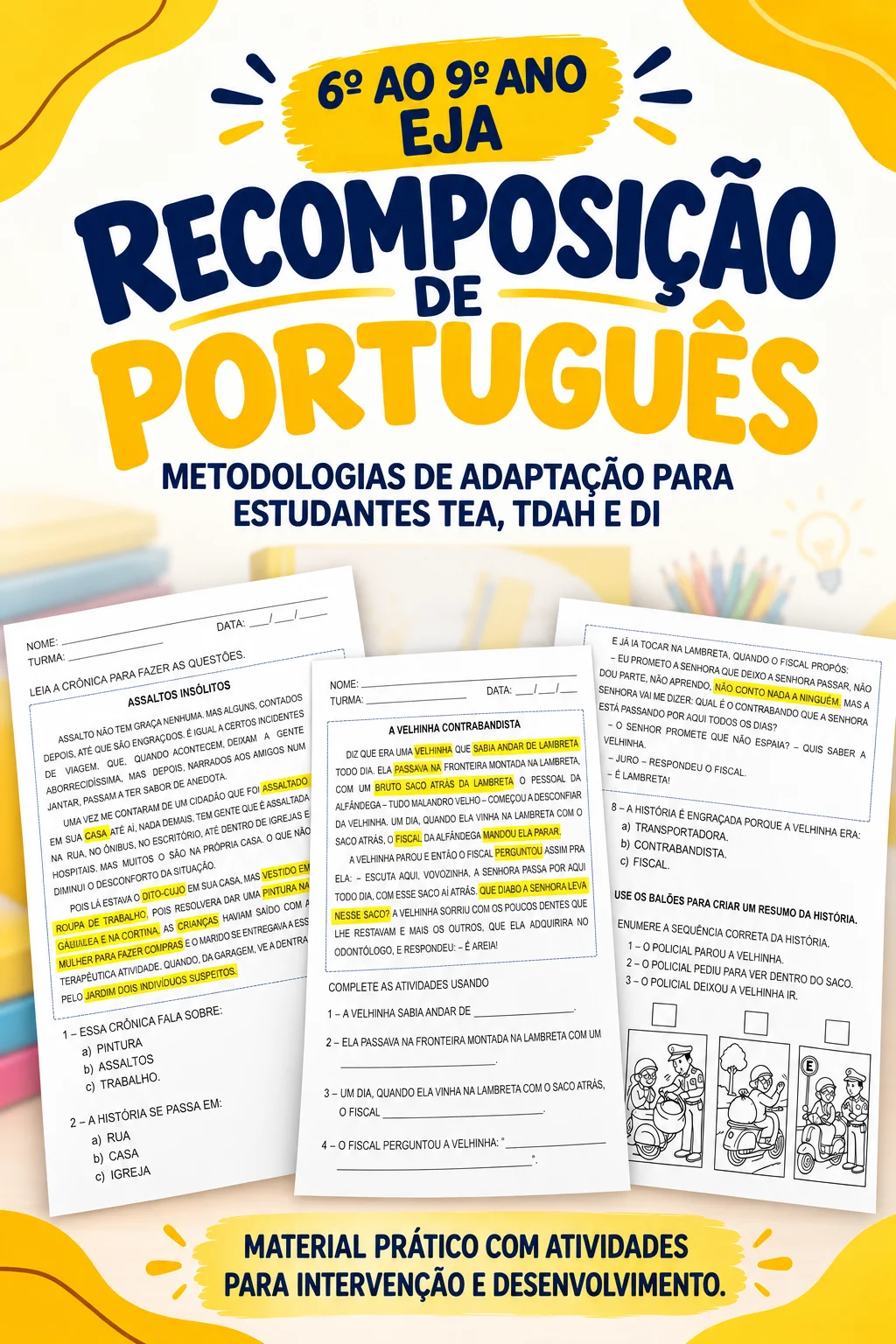 ATIVIDADES DE LEITURA E COMPREENSÃO PARA 6° AO 9° ANO E EJA — capa do material