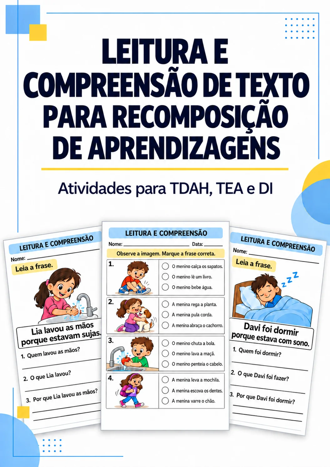 ATIVIDADES DE LEITURA E ESCRITA PARA ESTUDANTES TEA, TDAH E DI. — capa do material