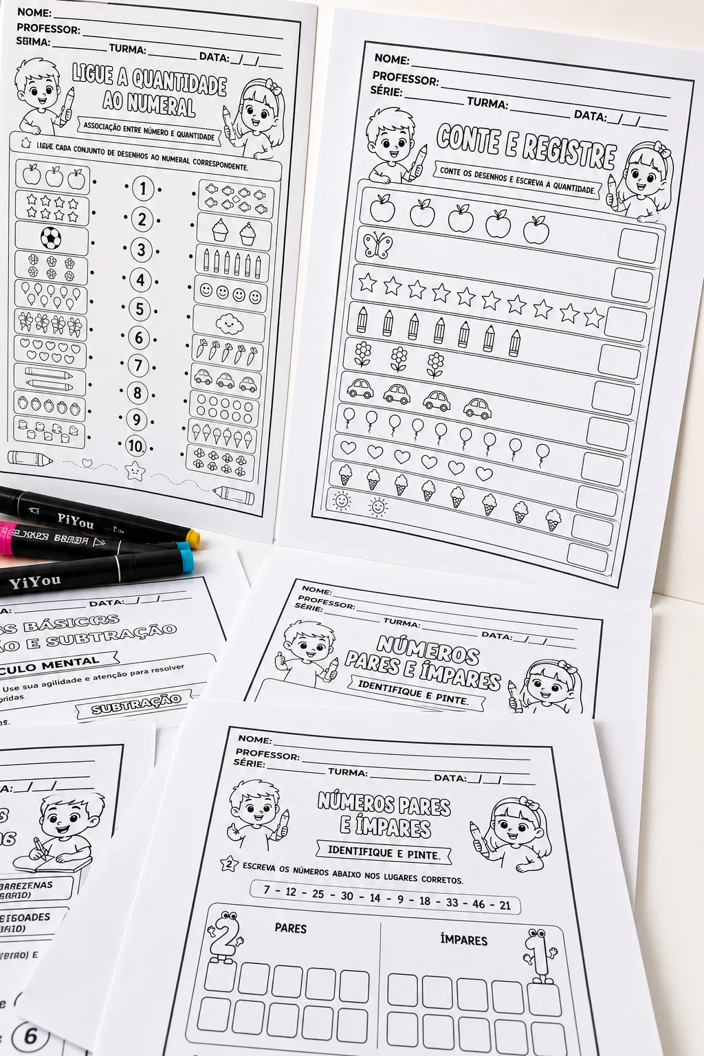 ATIVIDADES DE MATEMÁTICA E ALFABETIZAÇÃO – 1º AO 3º ANO — amostra 2: O kit inclui atividades como