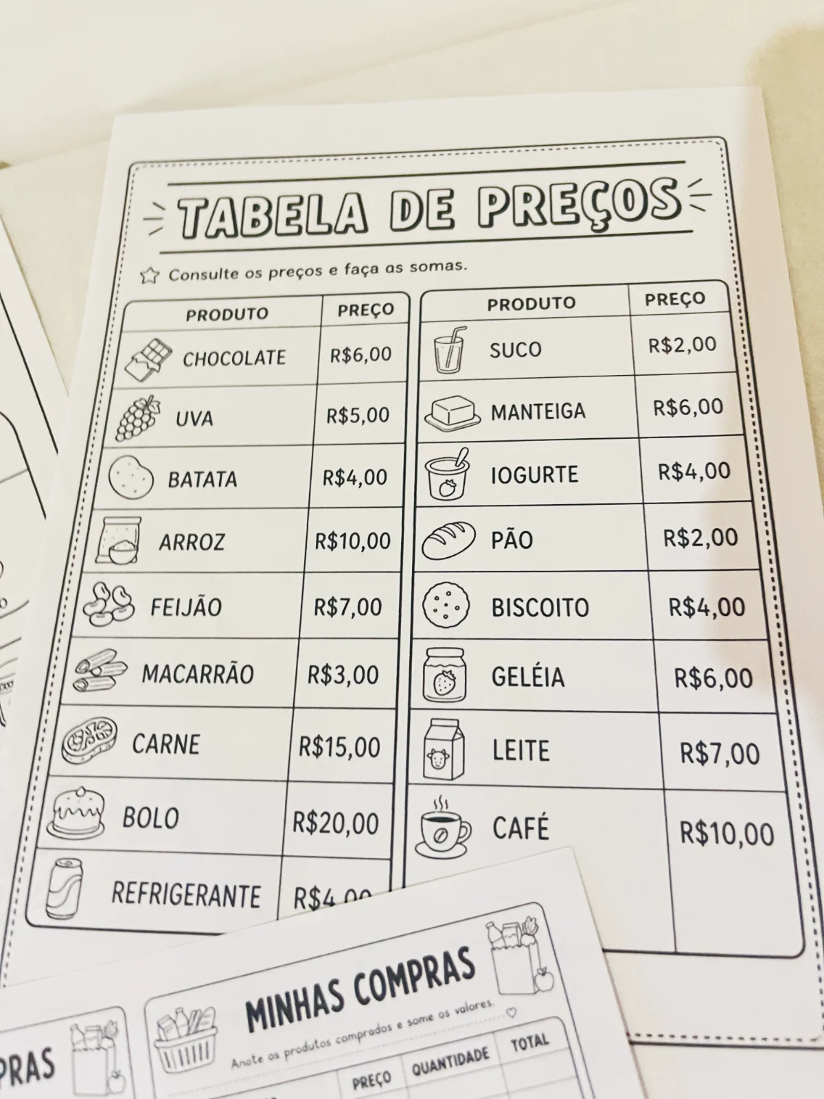 Atividades de Matemática Vamos as compras — amostra 3: APRENDER BRINCANDO FICA MUITO MAIS DIVERTIDO