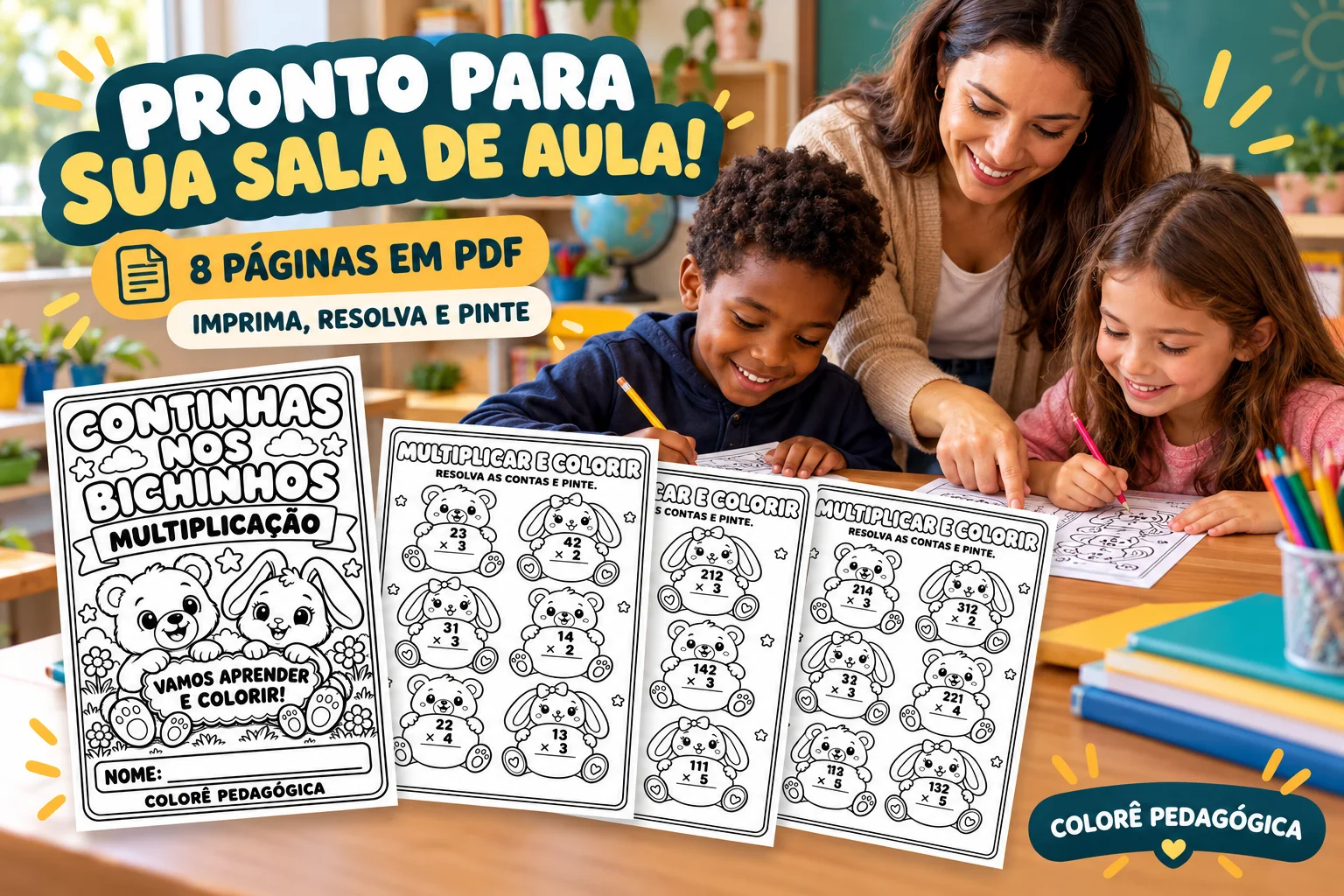 Atividades de Multiplicação para Imprimir – 36 Contas Montadas. — amostra 2: Pratique a multiplicação com 36 contas…