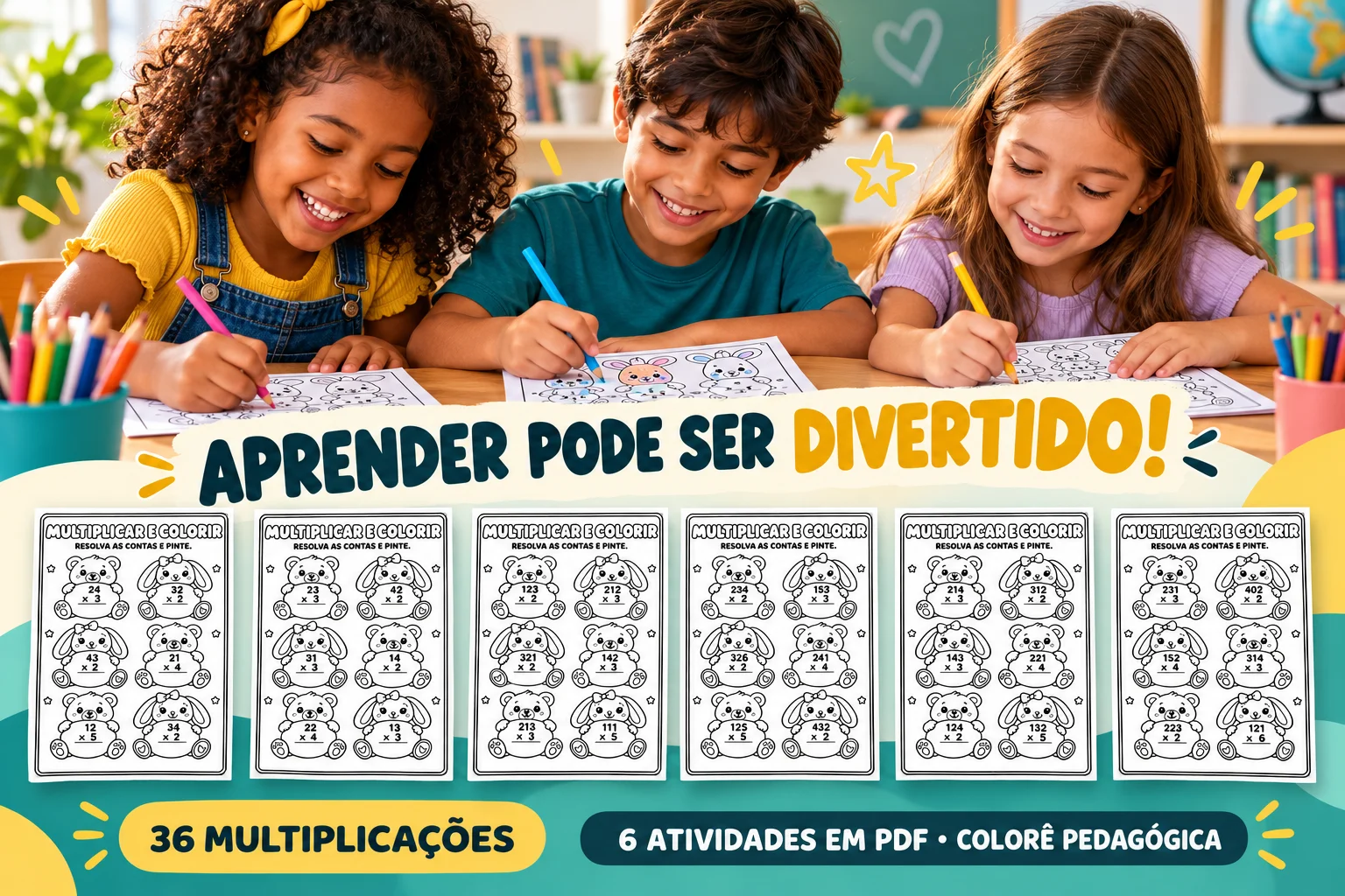 Atividades de Multiplicação para Imprimir – 36 Contas Montadas. — amostra 3: Pratique a multiplicação com 36 contas…