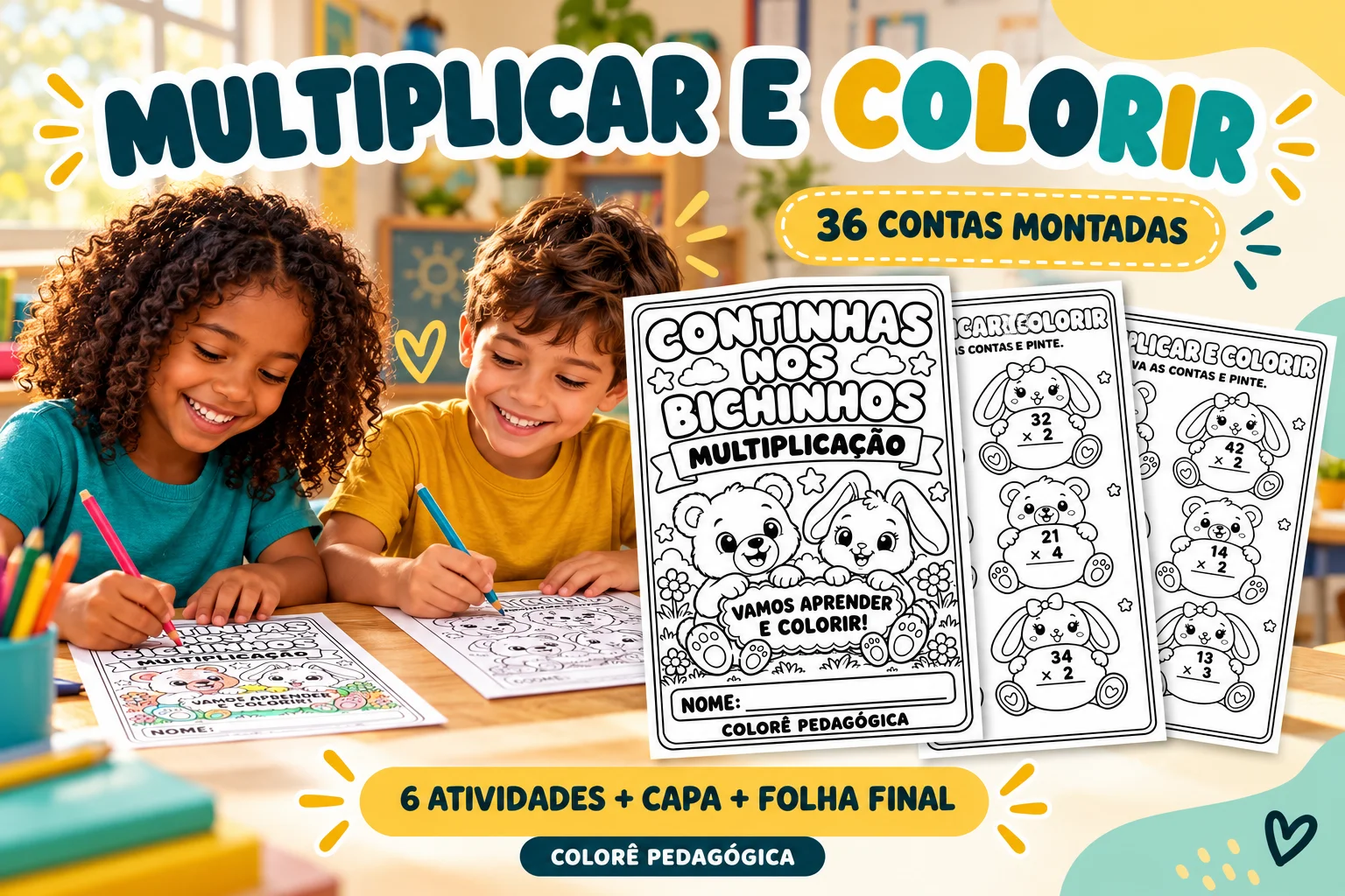 Atividades de Multiplicação para Imprimir – 36 Contas Montadas. — capa do material