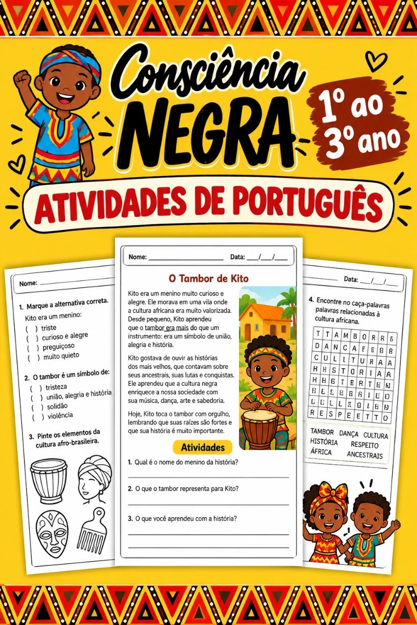 Atividades de Português Consciência Negra – 1º ao 3º Ano para imprimir — capa do material