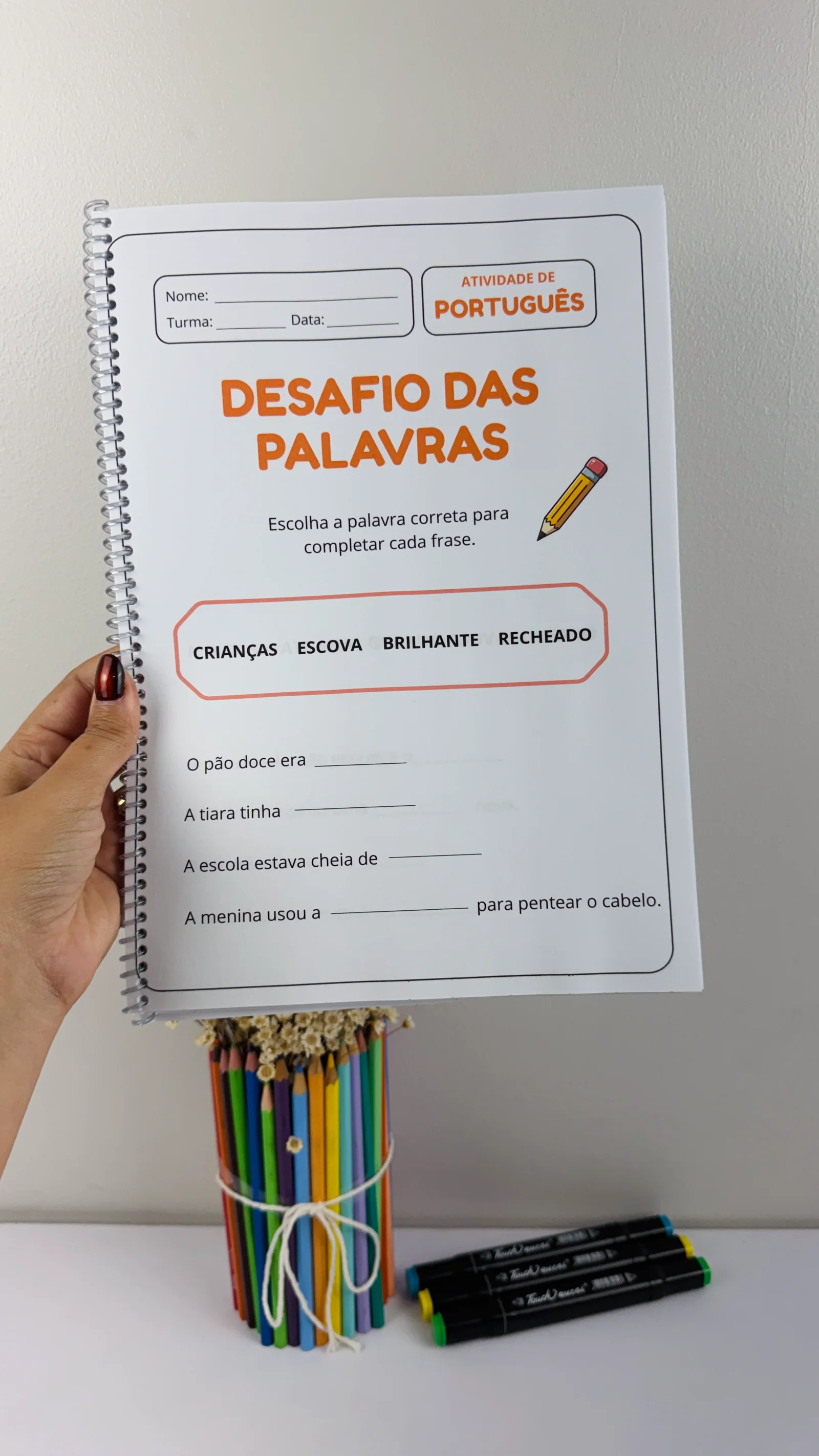 📚 ATIVIDADES DE PORTUGUÊS – DESAFIO DAS PALAVRAS — amostra 5: Nas atividades, o aluno observa um banco de palavras e…