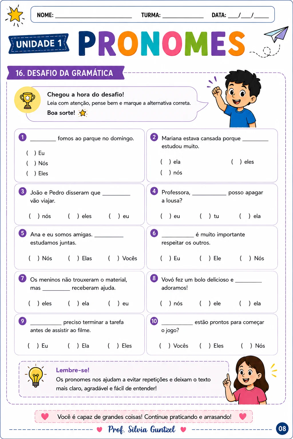 Atividades de Pronomes – Língua Portuguesa 5º Ano — amostra 2: Atividades de pronomes prontas para imprimir, com exercícios…