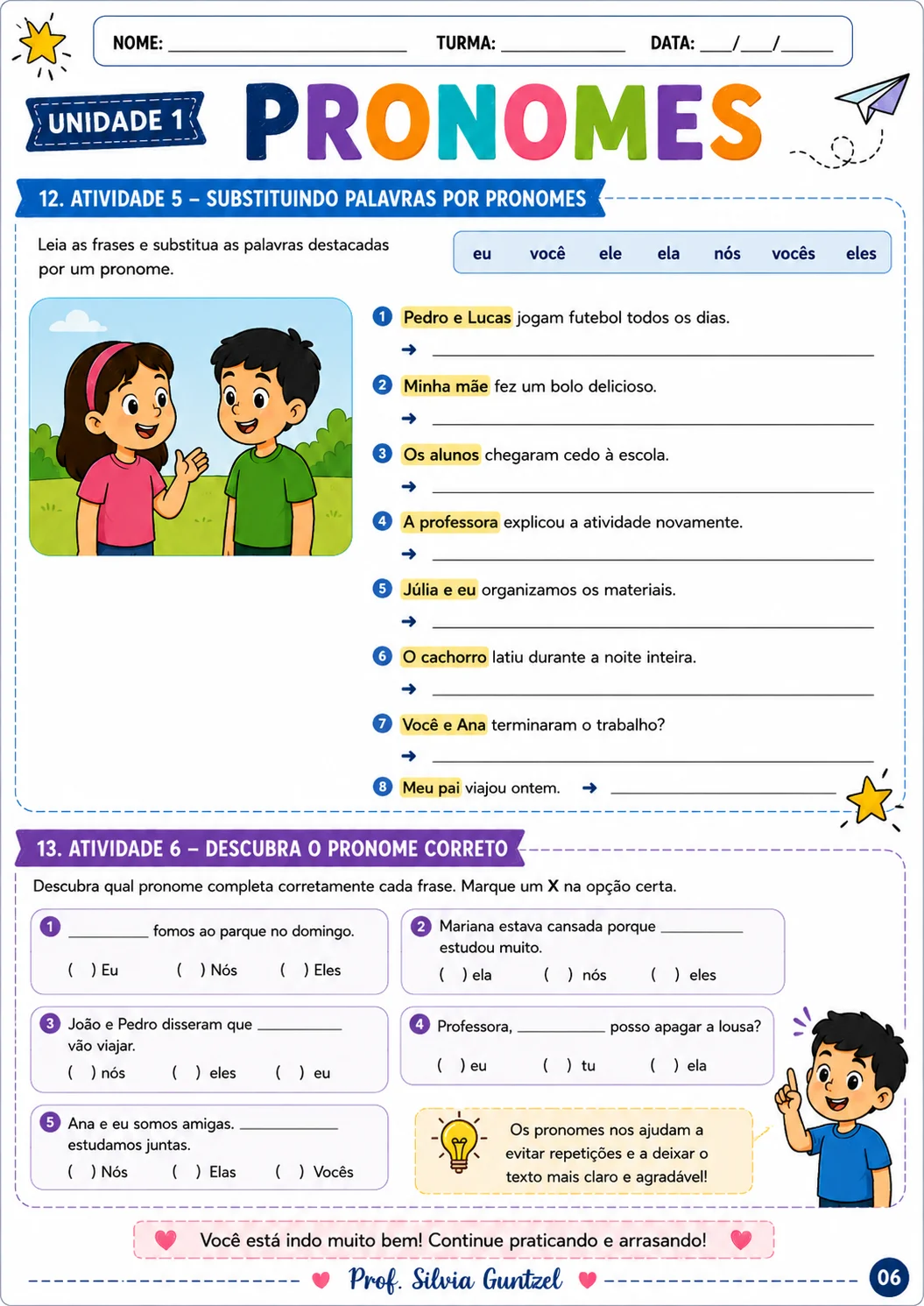 Atividades de Pronomes – Língua Portuguesa 5º Ano — amostra 4: Atividades de pronomes prontas para imprimir, com exercícios…