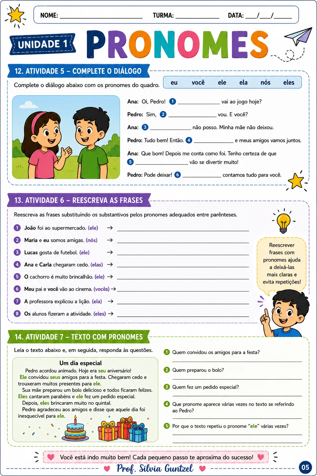 Atividades de Pronomes – Língua Portuguesa 5º Ano — amostra 5: Atividades de pronomes prontas para imprimir, com exercícios…