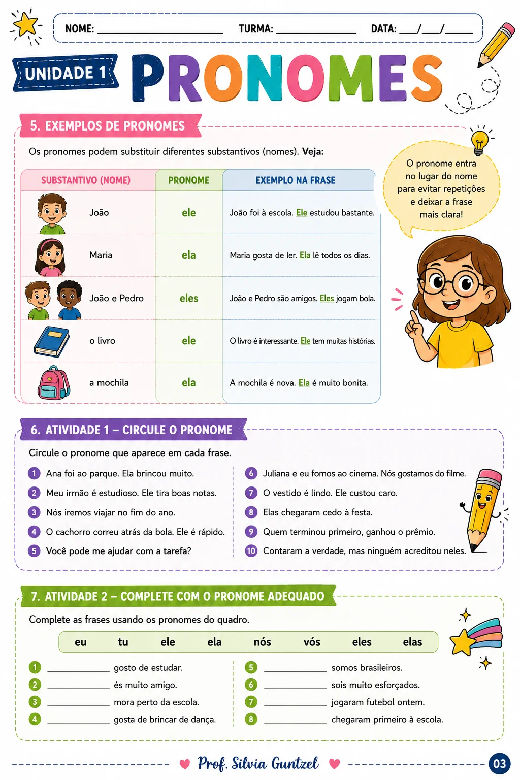 Atividades de Pronomes – Língua Portuguesa 5º Ano — amostra 7: Atividades de pronomes prontas para imprimir, com exercícios…
